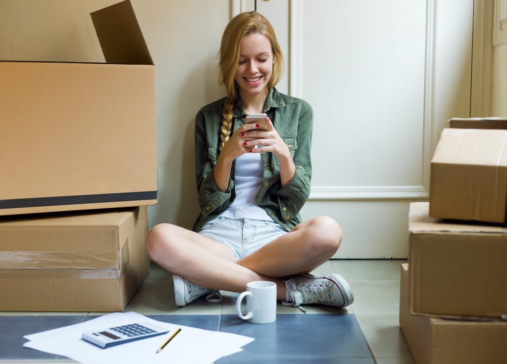 woman in her Airbnb room