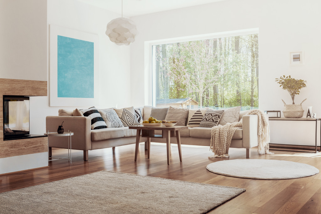 large area rug in living room of modern home