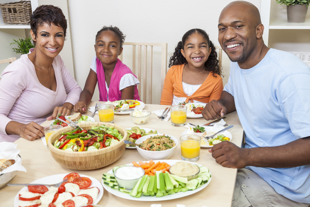 Family enjoying a healthy diet at home.