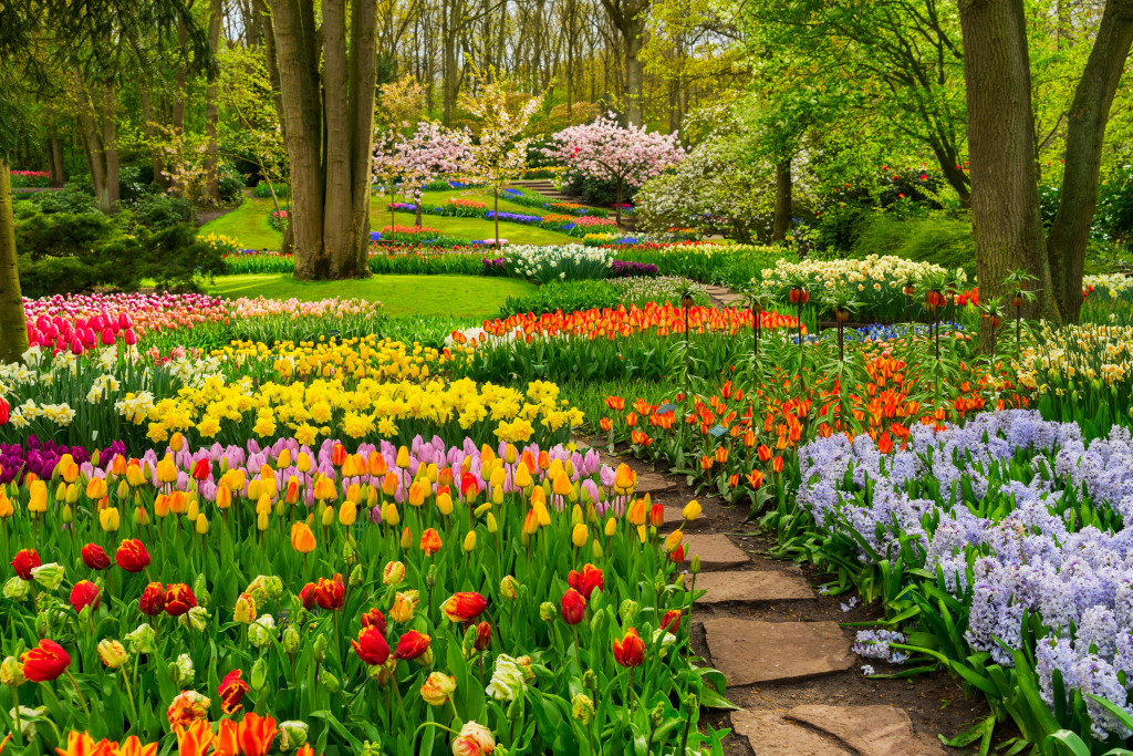 landscape design with flowerbed and walkway