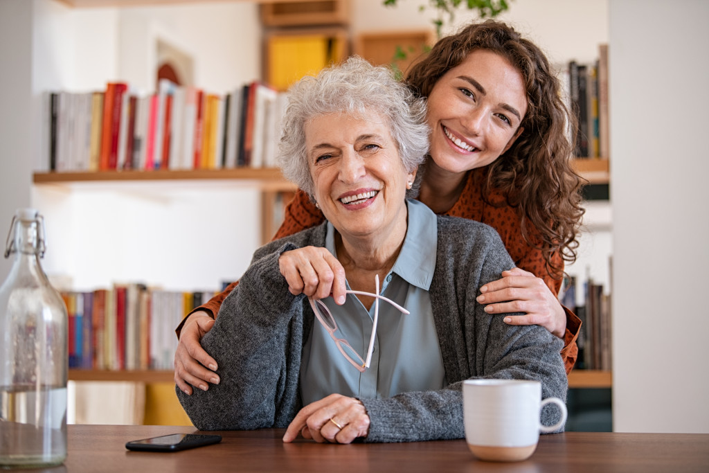 happy adult granddaughter and grandmother